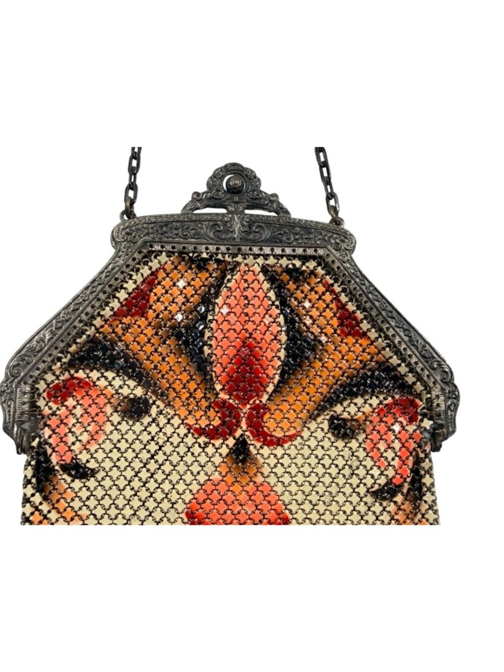 Vintage Mandalian Mfg Co Art Deco Mesh Bag Floral Design & Chain Fringe Detailin - Picture 10 of 16